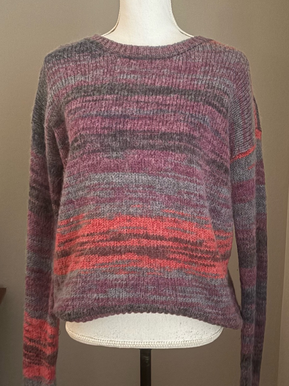 Aeropostale Sweater Wool Blend Multi Striped Round Neck Pullover Knit Women’s  L